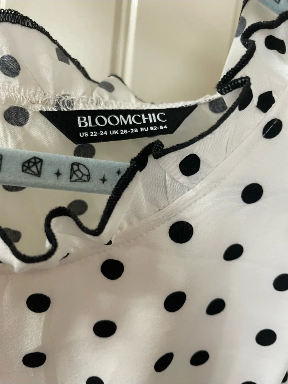 BloomChic White Midi Dress with Black Polka Dots & Black Waist Tie - Picture 3 of 4
